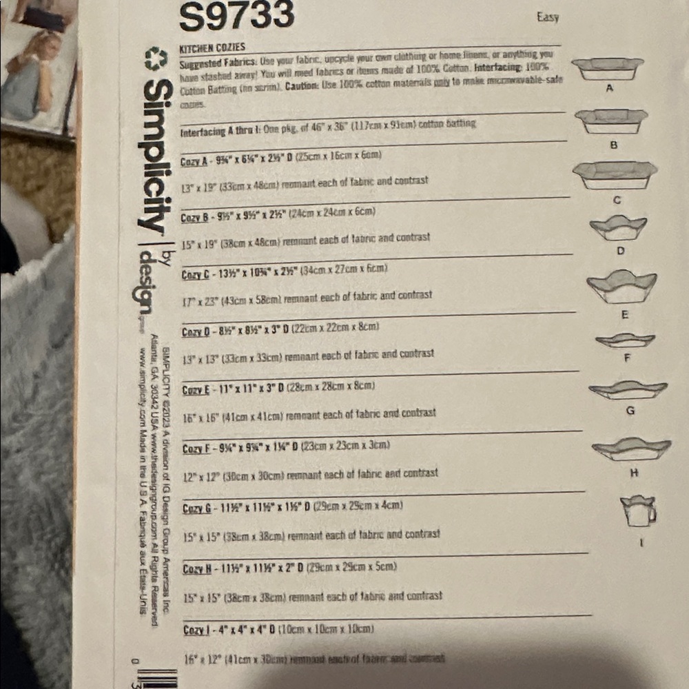 Simplicity Pattern Multi-Color Baking Dish Set New Uncut Factory Folded - Picture 5 of 5